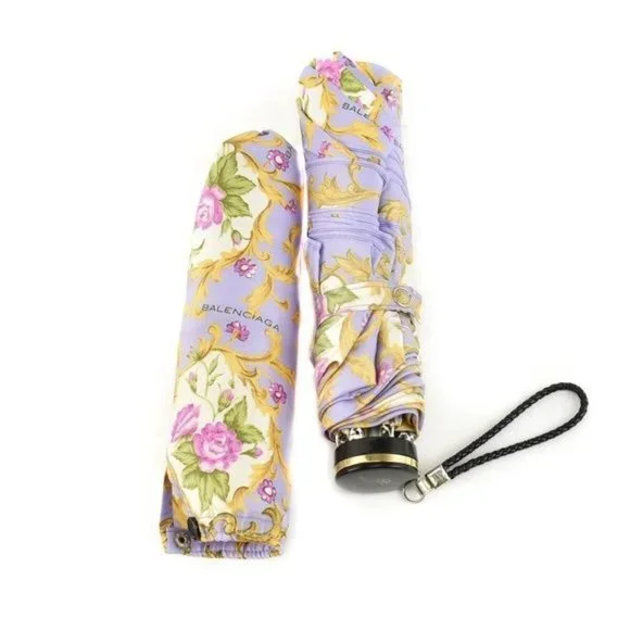 BALENCIAGA Lilac Floral & Logo Compact Umbrella mn